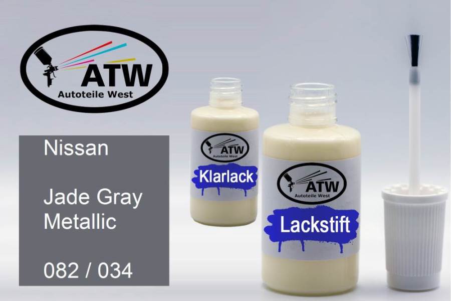 Nissan, Jade Gray Metallic, 082 / 034: 20ml Lackstift + 20ml Klarlack - Set, von ATW Autoteile West.